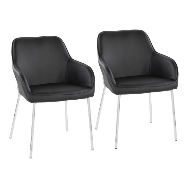 Daniella Contemporary Faux Leather Dining Chairs Chrome Black Set of 2 Set of 2 1