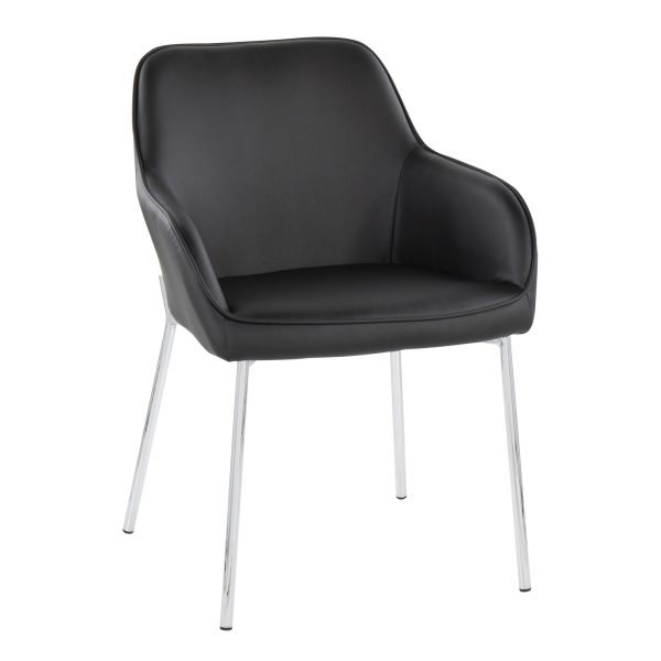 Daniella Contemporary Faux Leather Dining Chairs Chrome Black Set of 2 Set of 2 2