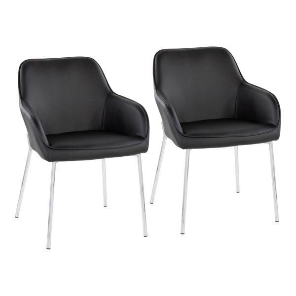 Daniella Contemporary Faux Leather Dining Chairs with Chrome Metal Legs in Black Set of 2 Set of 2 1