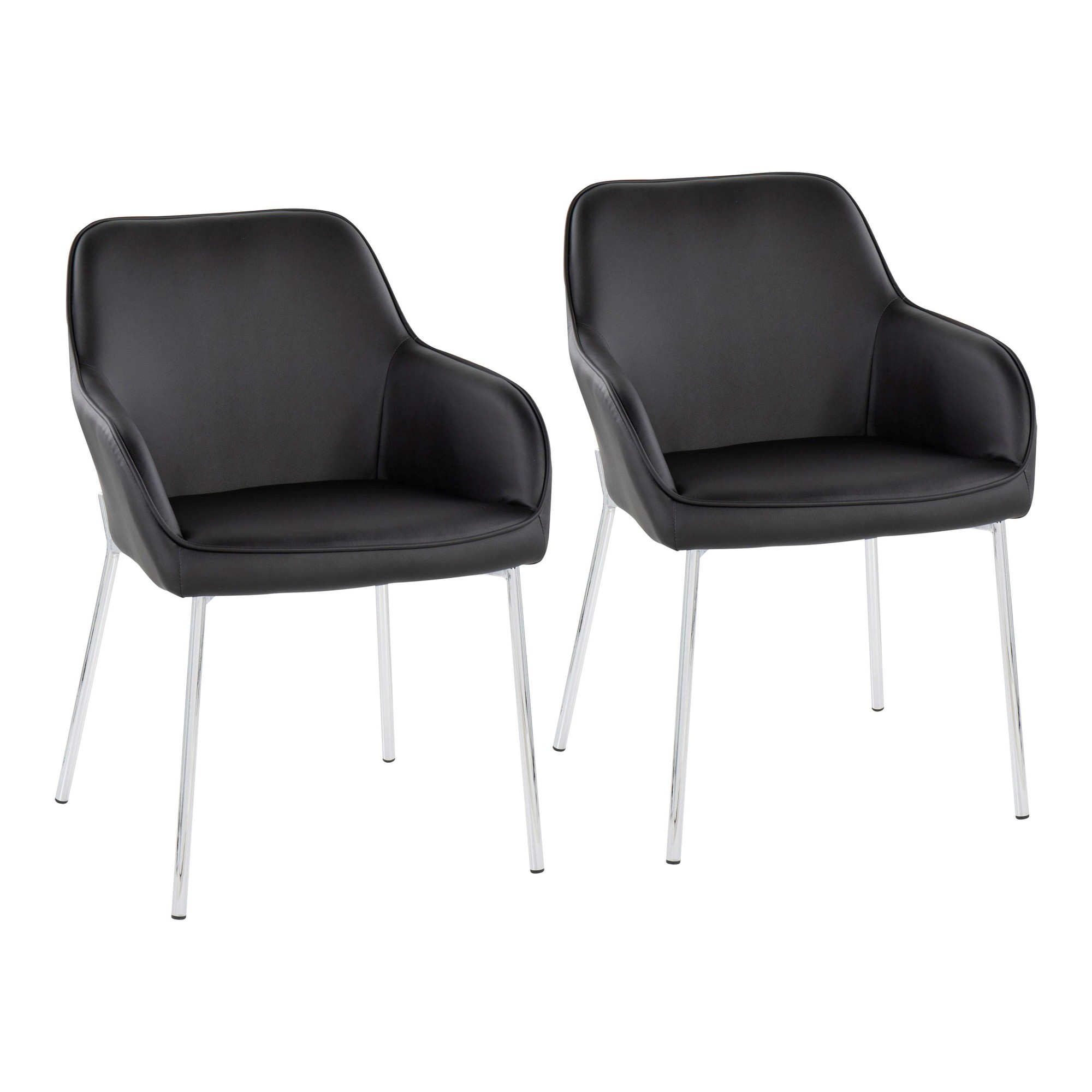 Daniella Contemporary Faux Leather Dining Chairs with Chrome Metal Legs in Black (Set of 2) (Set of 2) 2 Daniella Contemporary Faux Leather Dining Chairs with Chrome Metal Legs in Black (Set of 2) (Set of 2) - Image 2