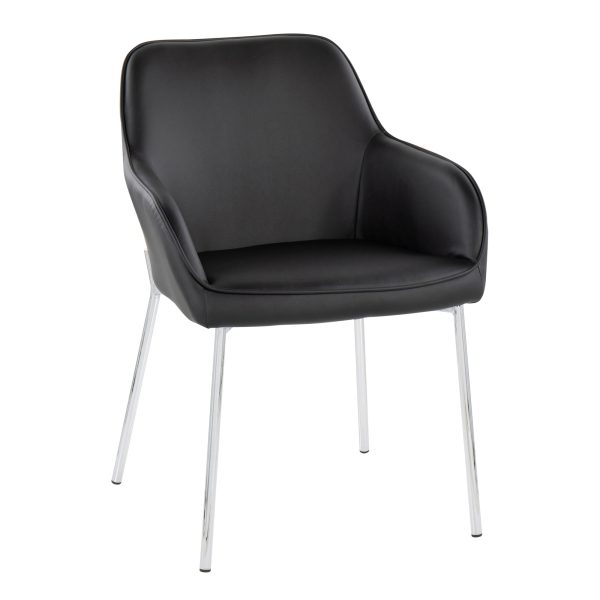 Daniella Contemporary Faux Leather Dining Chairs with Chrome Metal Legs in Black Set of 2 Set of 2 2
