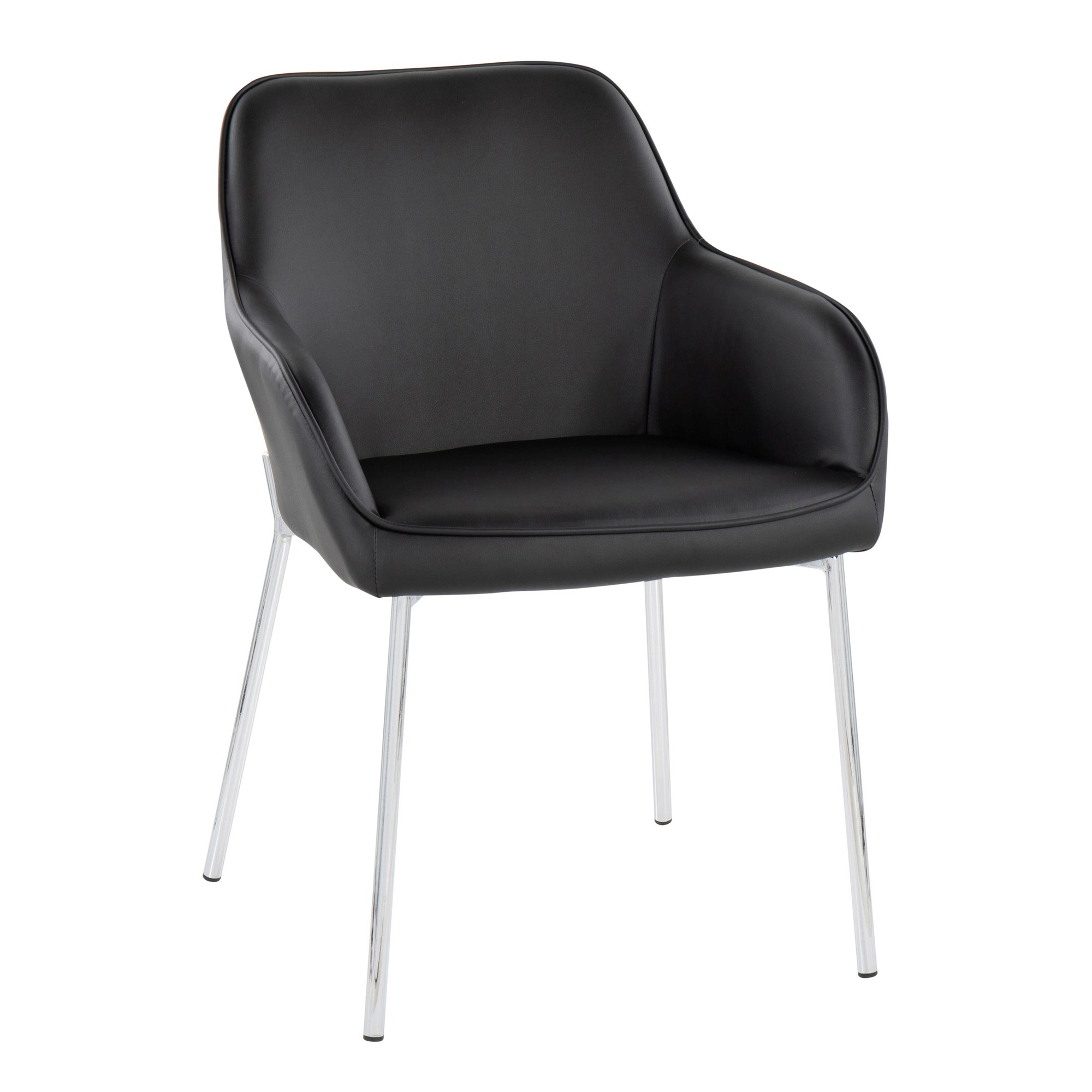 Daniella Contemporary Faux Leather Dining Chairs with Chrome Metal Legs in Black (Set of 2) (Set of 2) 3 Daniella Contemporary Faux Leather Dining Chairs with Chrome Metal Legs in Black (Set of 2) (Set of 2) - Image 3