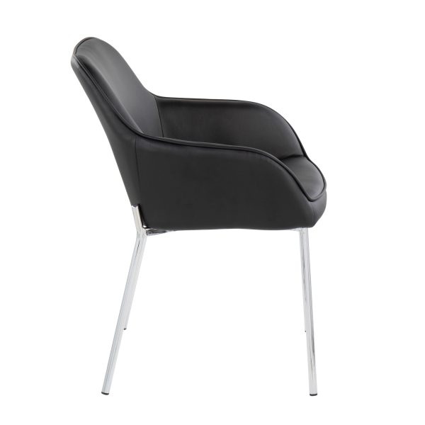 Daniella Contemporary Faux Leather Dining Chairs with Chrome Metal Legs in Black Set of 2 Set of 2 3