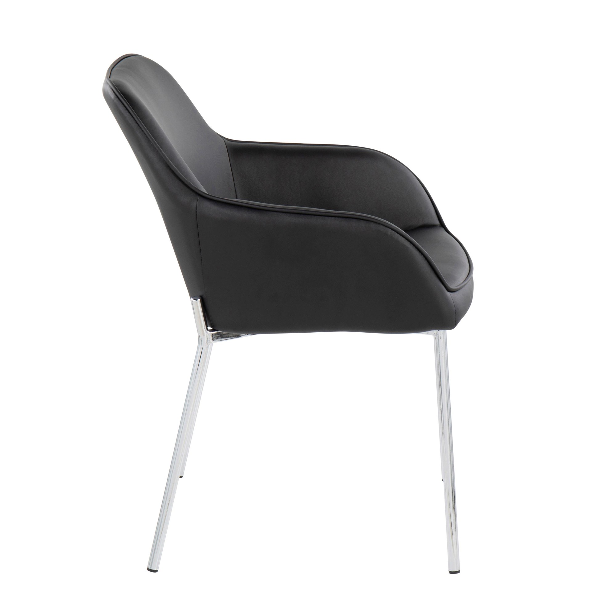 Daniella Contemporary Faux Leather Dining Chairs with Chrome Metal Legs in Black (Set of 2) (Set of 2) 4 Daniella Contemporary Faux Leather Dining Chairs with Chrome Metal Legs in Black (Set of 2) (Set of 2) - Image 4