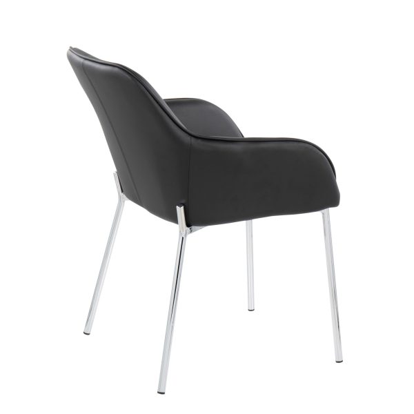 Daniella Contemporary Faux Leather Dining Chairs with Chrome Metal Legs in Black Set of 2 Set of 2 4