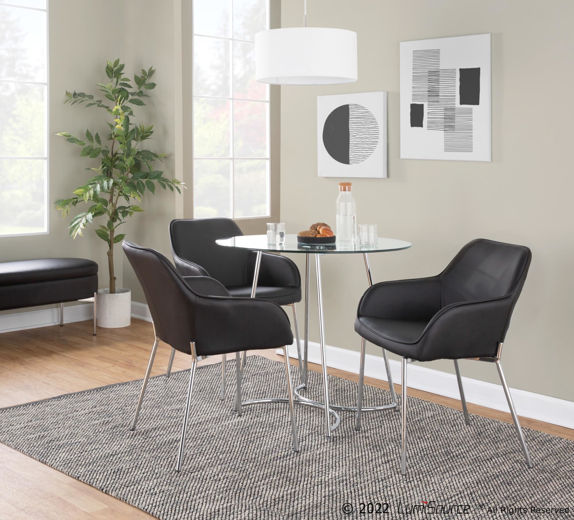 Daniella Contemporary Faux Leather Dining Chairs with Chrome Metal Legs in Black (Set of 2) (Set of 2) 1 Daniella Contemporary Faux Leather Dining Chairs with Chrome Metal Legs in Black (Set of 2) (Set of 2)