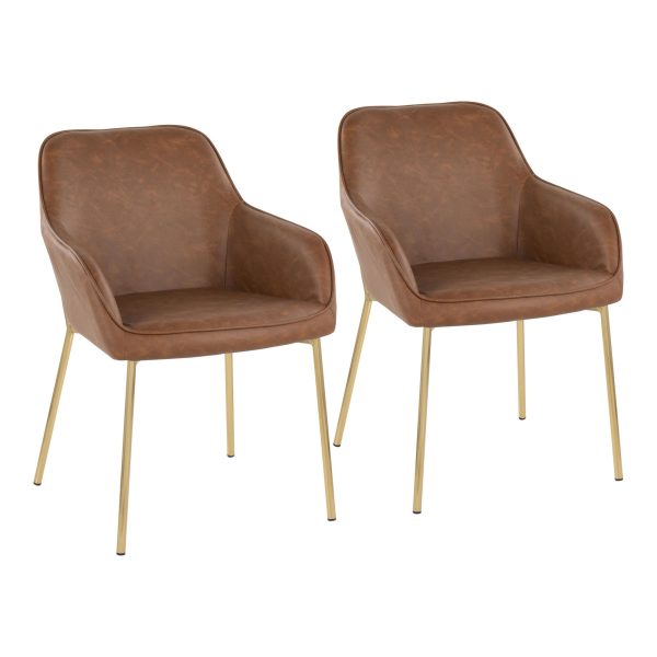 Daniella Contemporary Gold and Camel Faux Leather Dining Chairs Set of 2 1