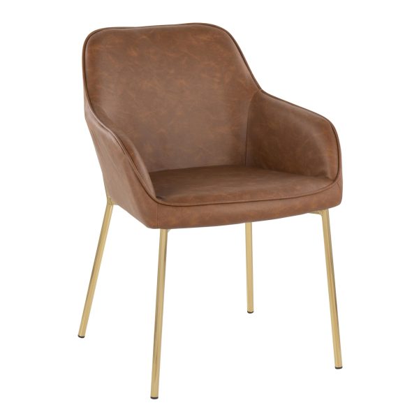Daniella Contemporary Gold and Camel Faux Leather Dining Chairs Set of 2 2