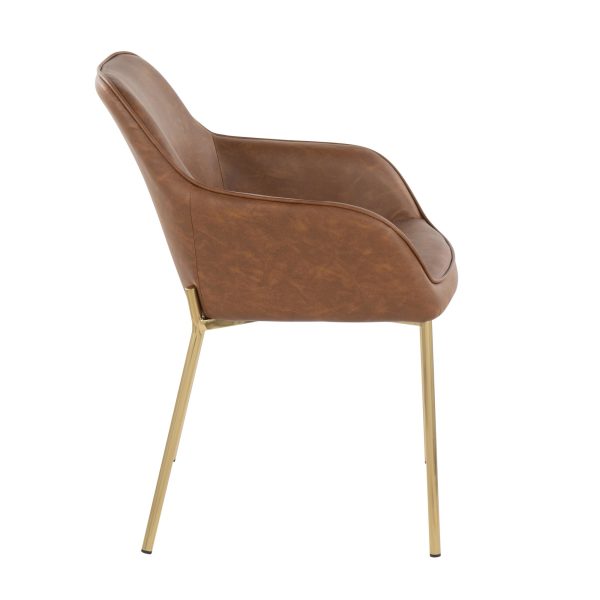 Daniella Contemporary Gold and Camel Faux Leather Dining Chairs Set of 2 3