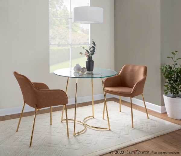 Daniella Contemporary Gold and Camel Faux Leather Dining Chairs Set of 2