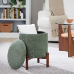 Daniella Contemporary Green Fabric Walnut Wood Storage Ottoman 12 Daniella Contemporary Green Fabric Walnut Wood Storage Ottoman