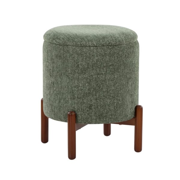 Daniella Contemporary Green Fabric Walnut Wood Storage Ottoman 5