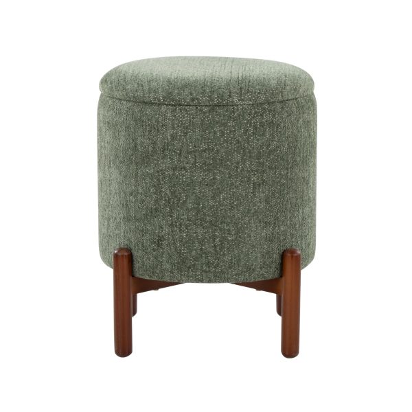 Daniella Contemporary Green Fabric Walnut Wood Storage Ottoman 6