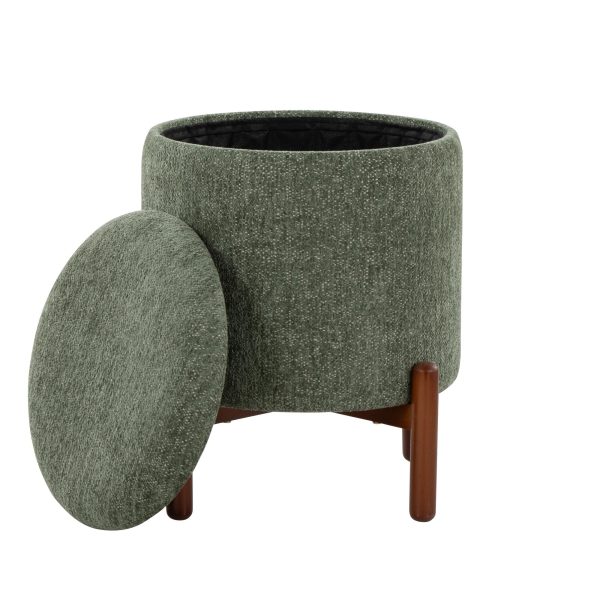 Daniella Contemporary Green Fabric Walnut Wood Storage Ottoman 7