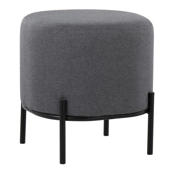 Daniella Contemporary Grey Fabric Black Metal Footstool 17 Inch 1