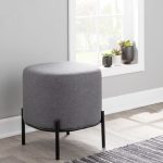 Daniella Contemporary Grey Fabric Black Metal Footstool 17-Inch