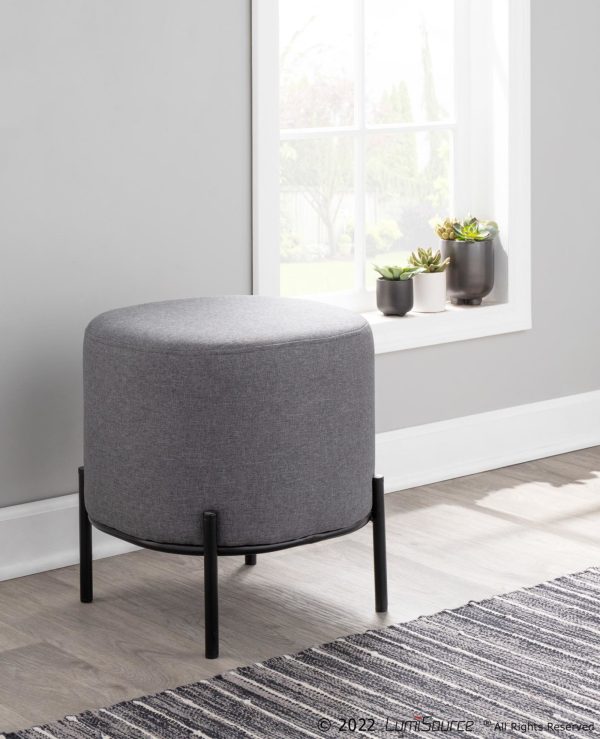 Daniella Contemporary Grey Fabric Black Metal Footstool 17 Inch