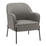 Daniella Contemporary Grey Faux Leather Accent Chair, Black Metal