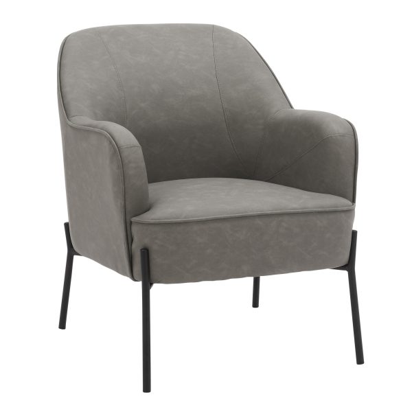 Daniella Contemporary Grey Faux Leather Accent Chair Black Metal 2