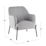 Daniella Contemporary Grey Faux Leather Accent Chair, Black Metal