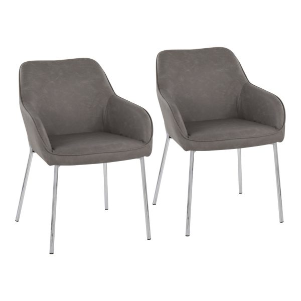 Daniella Contemporary Grey Faux Leather Chrome Dining Chairs Set of 2 1