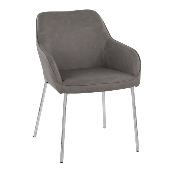 Daniella Contemporary Grey Faux Leather Chrome Dining Chairs Set of 2 2