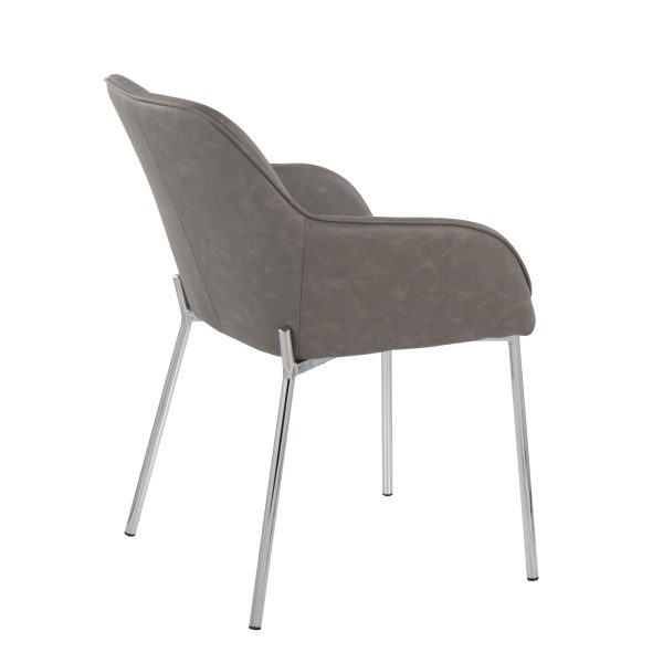 Daniella Contemporary Grey Faux Leather Chrome Dining Chairs Set of 2 4