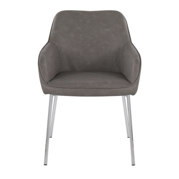 Daniella Contemporary Grey Faux Leather Chrome Dining Chairs Set of 2 6