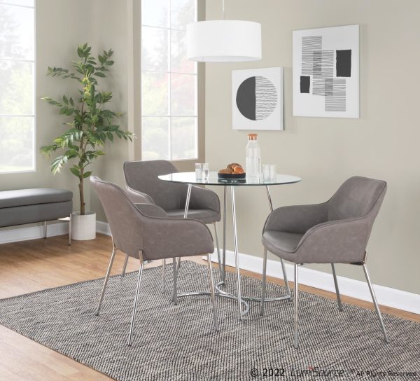 Daniella Contemporary Grey Faux Leather Chrome Dining Chairs Set of 2