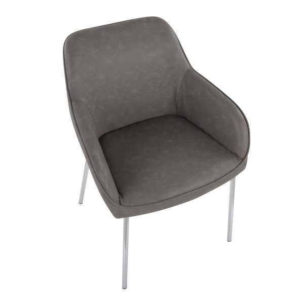 Daniella Contemporary Grey Faux Leather Chrome Dining Chairs Set of 2 7