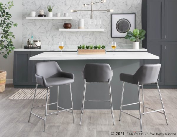 Daniella Contemporary Grey Faux Leather Counter Stools Set of 2 1
