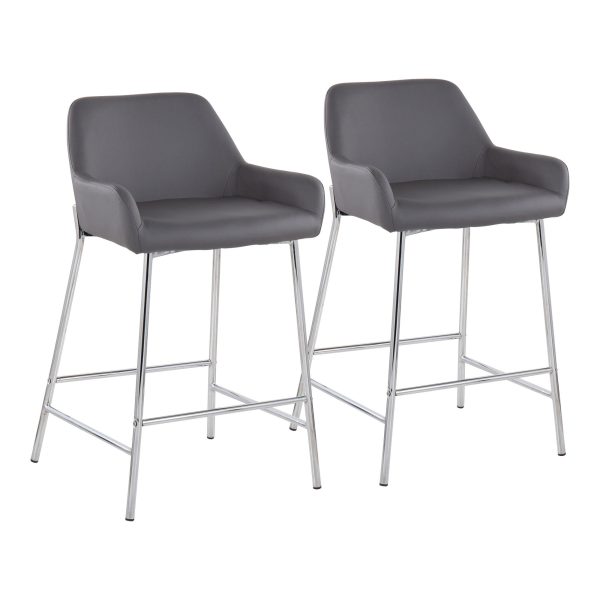 Daniella Contemporary Grey Faux Leather Counter Stools Set of 2 2