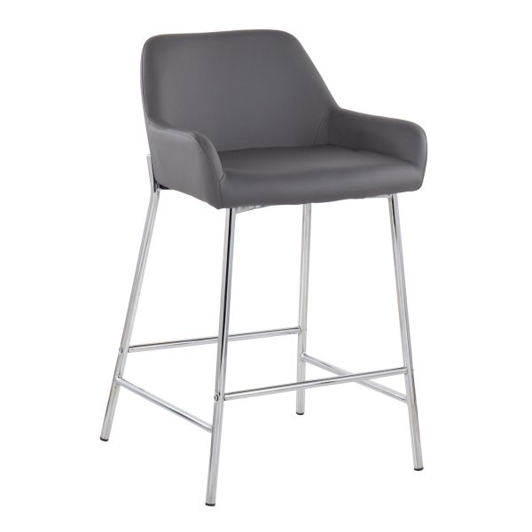 Daniella Contemporary Grey Faux Leather Counter Stools Set of 2 3