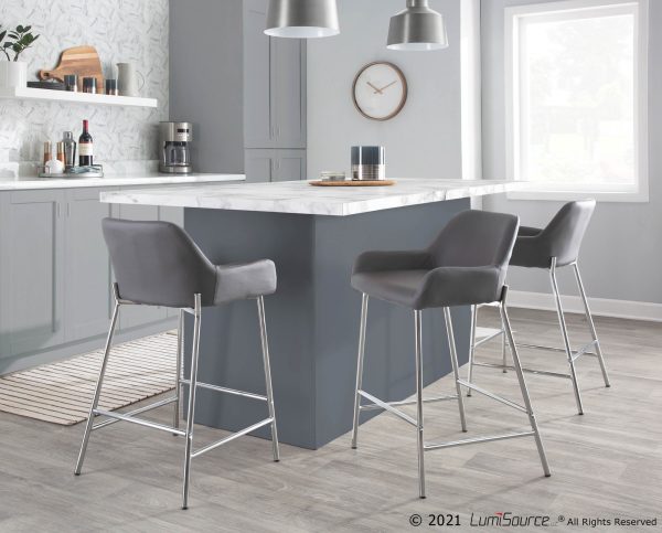 Daniella Contemporary Grey Faux Leather Counter Stools Set of 2