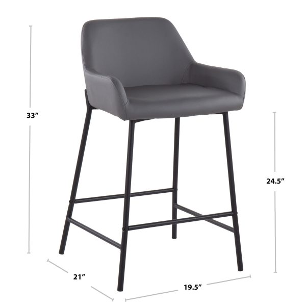 Daniella Contemporary Grey Faux Leather Counter Stools Set of 2 9