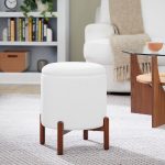 Daniella Contemporary Walnut Wood White Fabric Storage Ottoman 11 Daniella Contemporary Walnut Wood White Fabric Storage Ottoman