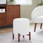 Daniella Contemporary Walnut Wood White Fabric Storage Ottoman 13 Daniella Contemporary Walnut Wood White Fabric Storage Ottoman