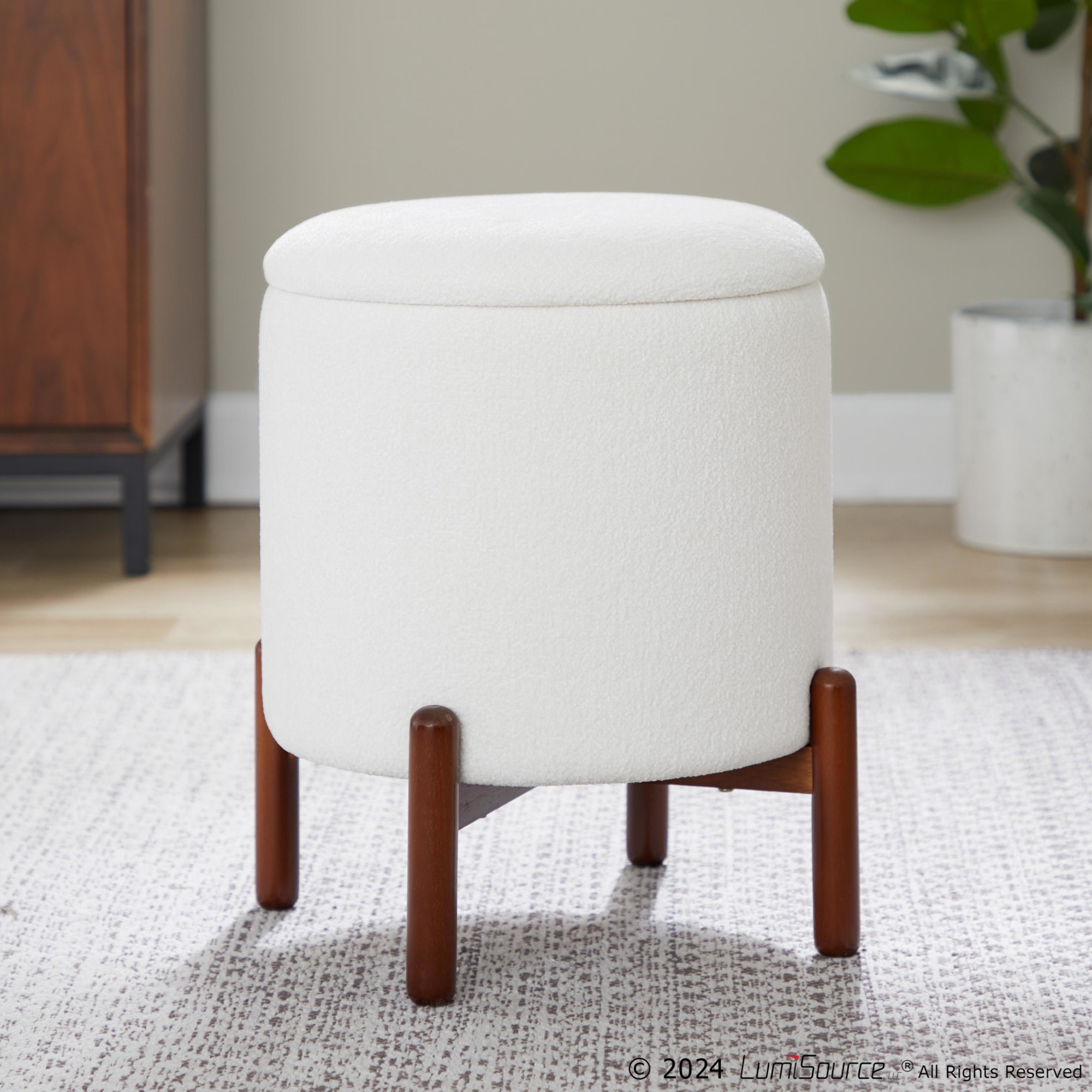 Daniella Contemporary Walnut Wood White Fabric Storage Ottoman 5 Daniella Contemporary Walnut Wood White Fabric Storage Ottoman - Image 5
