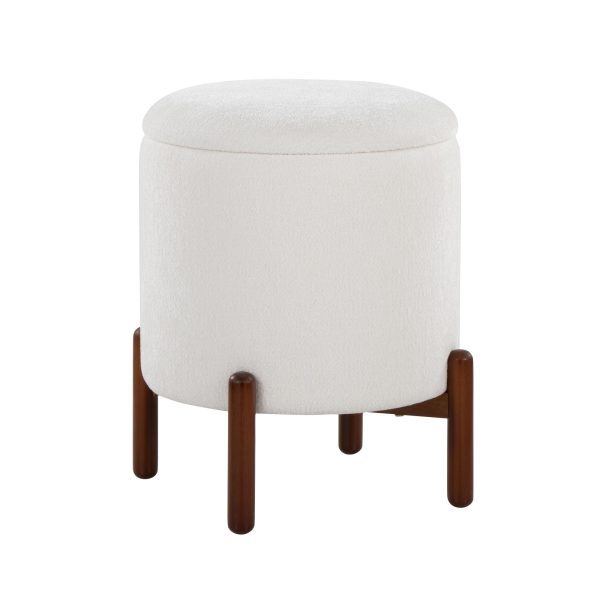 Daniella Contemporary Walnut Wood White Fabric Storage Ottoman 5