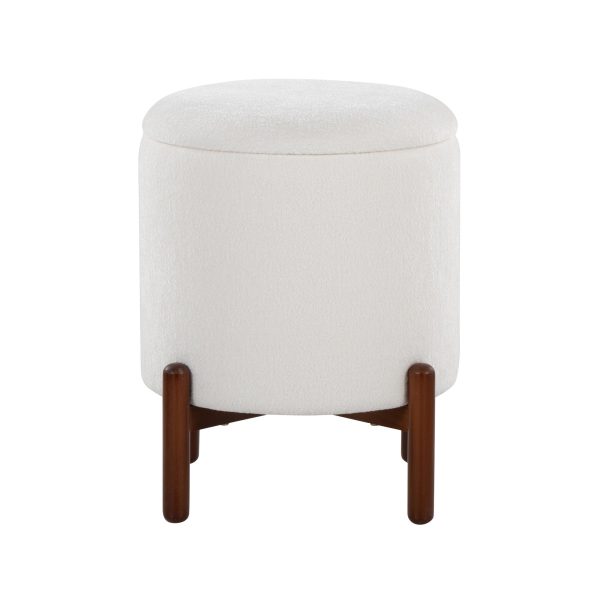 Daniella Contemporary Walnut Wood White Fabric Storage Ottoman 6