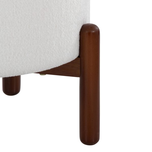 Daniella Contemporary Walnut Wood White Fabric Storage Ottoman 8