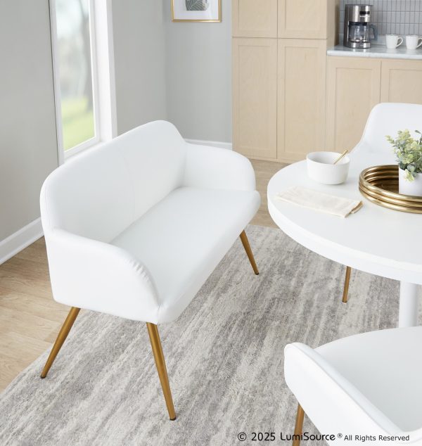 Daniella Contemporary White Faux Leather and Gold High Back Bench 1