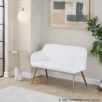 Daniella Contemporary White Faux Leather and Gold High Back Bench 17 Daniella Contemporary White Faux Leather and Gold High Back Bench