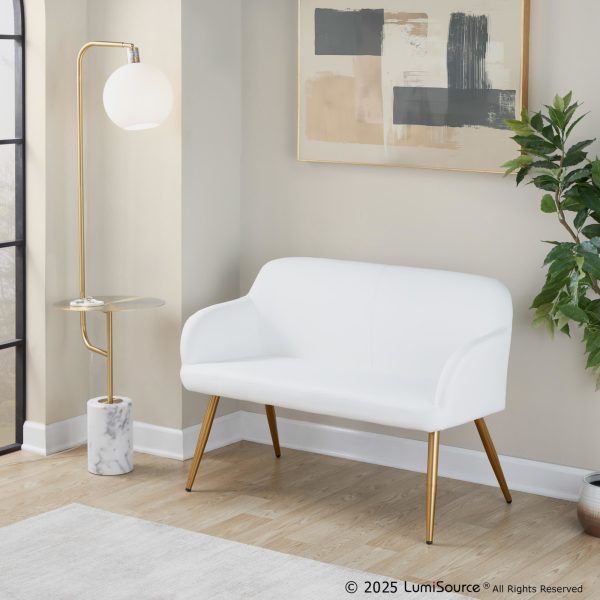 Daniella Contemporary White Faux Leather and Gold High Back Bench 3