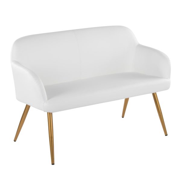 Daniella Contemporary White Faux Leather and Gold High Back Bench 4