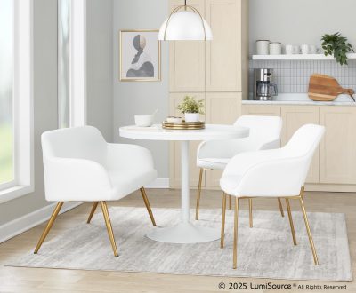 Daniella Contemporary White Faux Leather and Gold High Back Bench