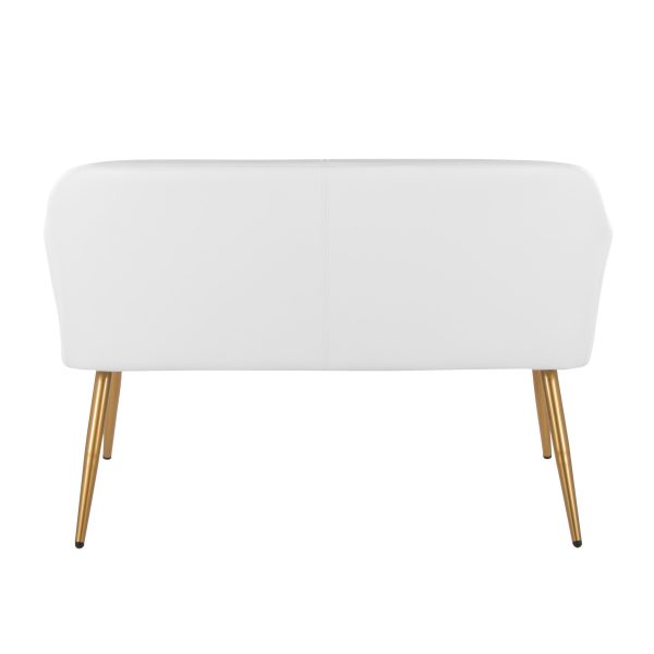 Daniella Contemporary White Faux Leather and Gold High Back Bench 7