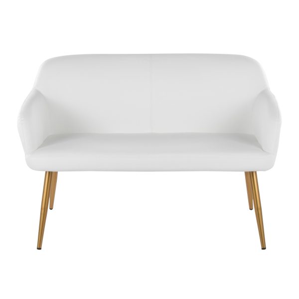 Daniella Contemporary White Faux Leather and Gold High Back Bench 8