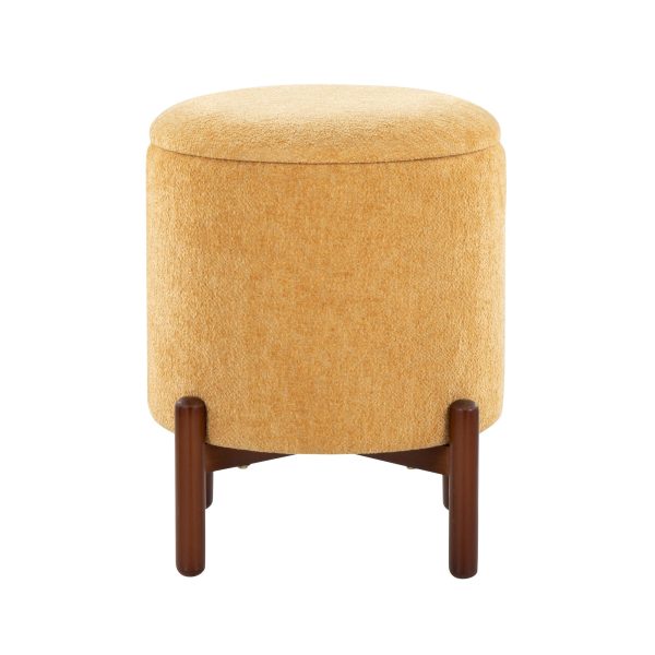 Daniella Contemporary Yellow Fabric Walnut Wood Storage Ottoman 7