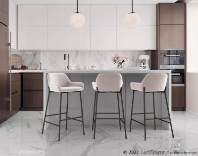 Daniella Cream Fabric Black Metal Contemporary Bar Stool (Set of 2)